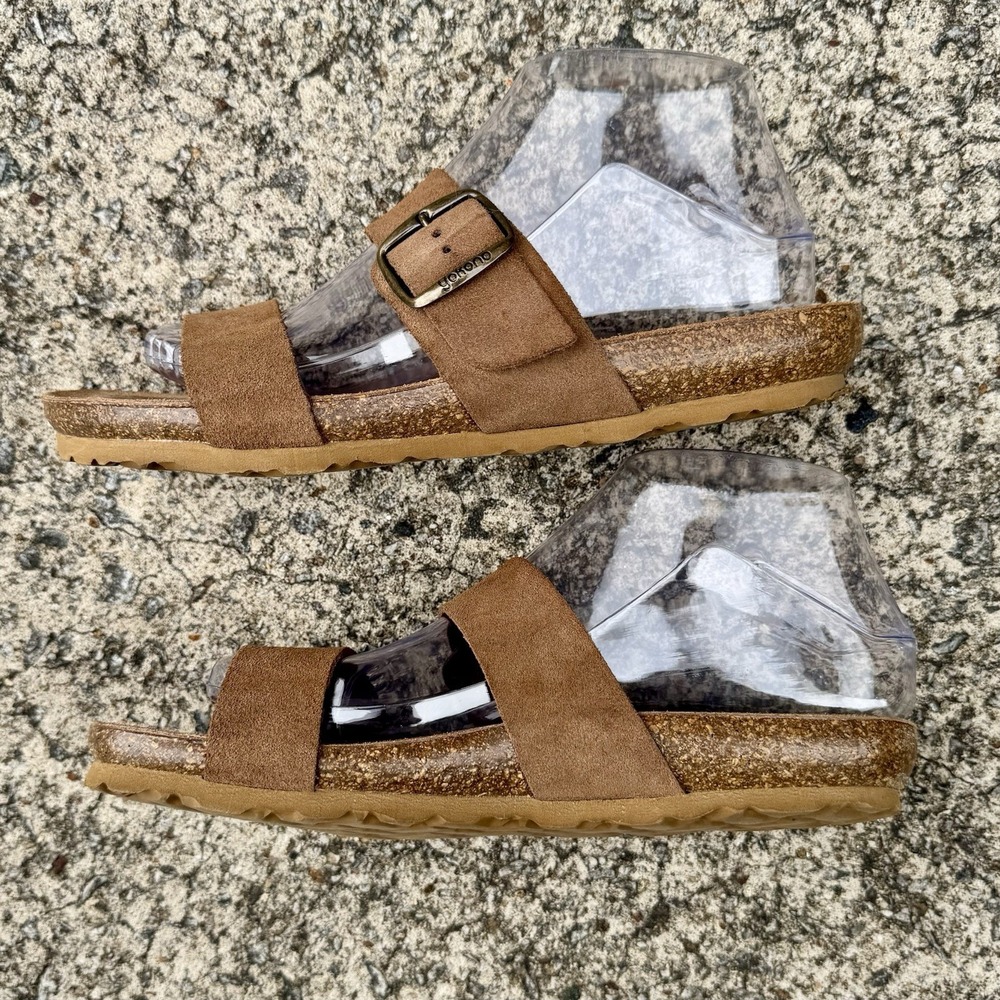 Yokono‎ Women's Sz 8 Brown Tan Leather Two Strap Slide On Sandal Made In Spain - Picture 9 of 15